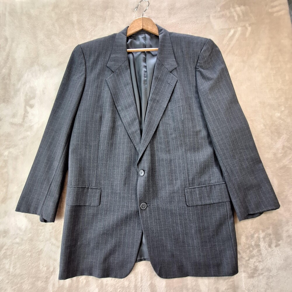 Vintage Rocks Custom Tailor Suit Jacket Mens 46 Long Gray Wool Single Vent 2 Btn